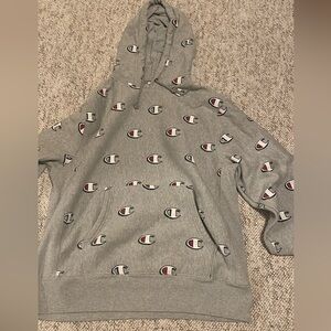 VTG 90s Champion LOGO Reverse Weave Hoodie Sweatshirt Gray